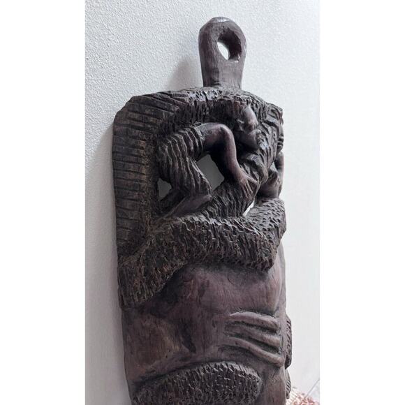 Vintage African Huge Solid Hand Carved Wood Tribal Wall Hanging Face Mask 30”. - Picture 8 of 15